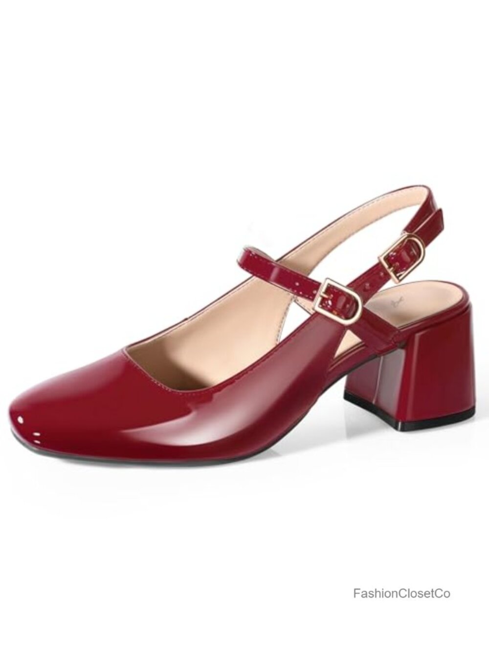 Women's Mary Jane Heels Slingback Chunky Low Heels Square Toe Dress Pumps